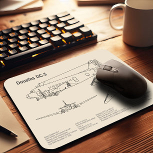 Mousepad Douglas DC-3 - Planos de Desenho de Esquema de Avi