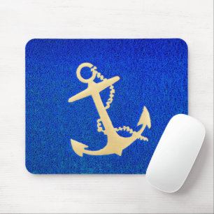 Mousepad Dourada Âncora do Barco em Azul