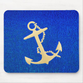 Mousepad Dourada Âncora do Barco em Azul