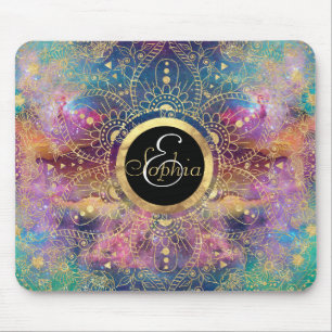 Mousepad Dourada aquarela e nebula mandala