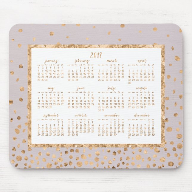 Mousepad Dourada Confetti Anualmente 2017 Calendário Mouse  (Frente)