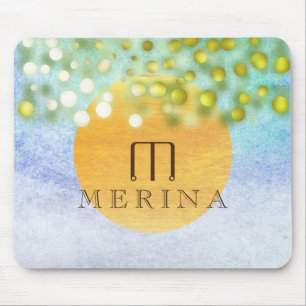 Mousepad Dourada Faux Foil Confetti Glitter Moon Personaliz