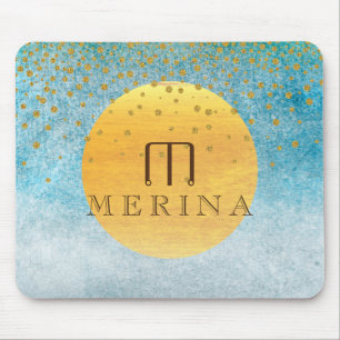Mousepad Dourada Faux Foil Confetti Glitter Moon Personaliz