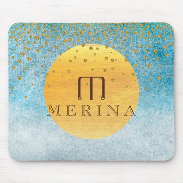 Mousepad Dourada Faux Foil Confetti Glitter Moon Personaliz (Frente)