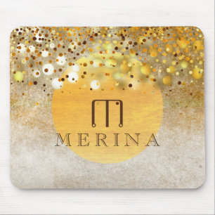 Mousepad Dourada Faux Foil Confetti Glitter Moon Personaliz