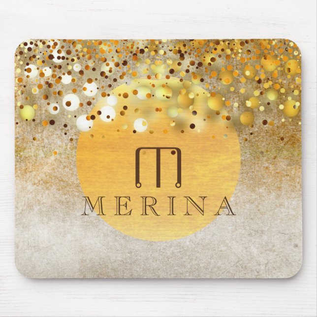 Mousepad Dourada Faux Foil Confetti Glitter Moon Personaliz (Frente)