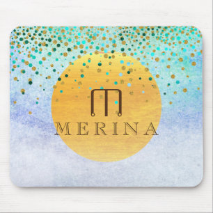 Mousepad Dourada Faux Foil Confetti Glitter Moon Personaliz