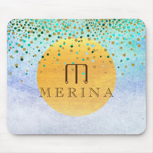 Mousepad Dourada Faux Foil Confetti Glitter Moon Personaliz (Frente)