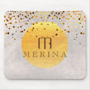 Mousepad Dourada Faux Foil Confetti Glitter Moon Personaliz
