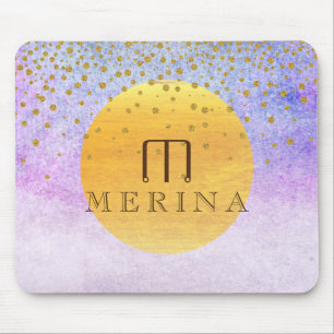 Mousepad Dourada Faux Foil Confetti Glitter Moon Personaliz