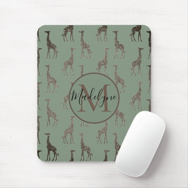 Mousepad Dourada Girafa em Sage Green (Com mouse)
