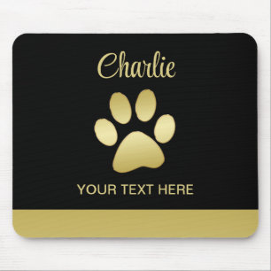 Mousepad Dourada pata de cão brilhante sobre fundo negro