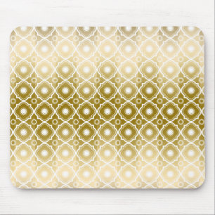 Mousepad Douradas tiras e Quatrefoil Branco Geométrico
