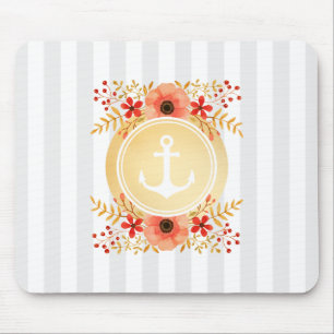 Mousepad Dourado Ângulo Náutico Floral de Cor Marinha