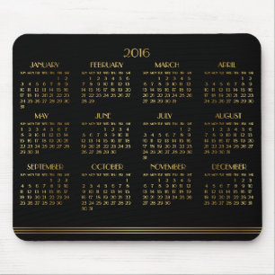 Mousepad Dourado Black Art Deco Calendário Anual 2016 Mouse