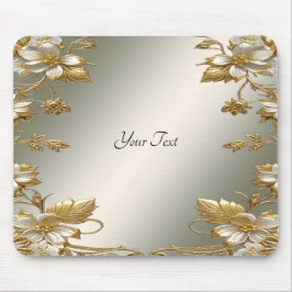 Mousepad Dourado Branco Floral