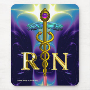 MOUSEPAD DOURADO CADUCEUS REGISTRADO SÍMBOLO DE ENFERMEIRA