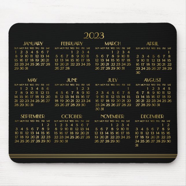 Mousepad Dourado Calendário Anual 2023 da Deco de Arte Negr (Frente)