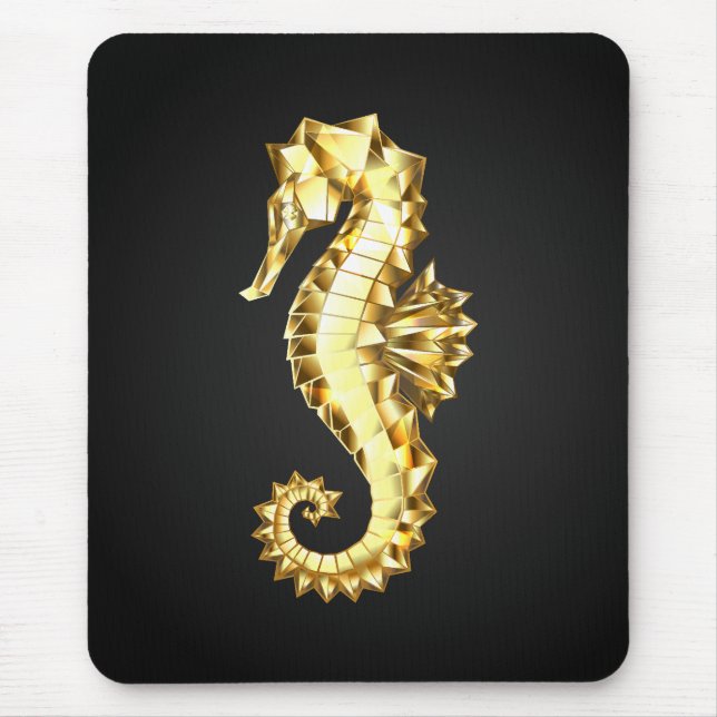 Mousepad Dourado Cavalo de Mar Poligonal (Frente)