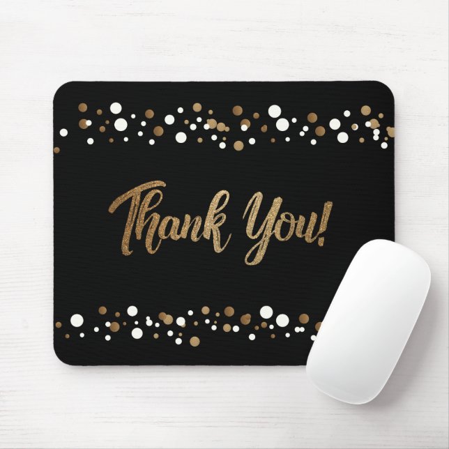 Mousepad Dourado confetti branco preto Obrigado script (Com mouse)