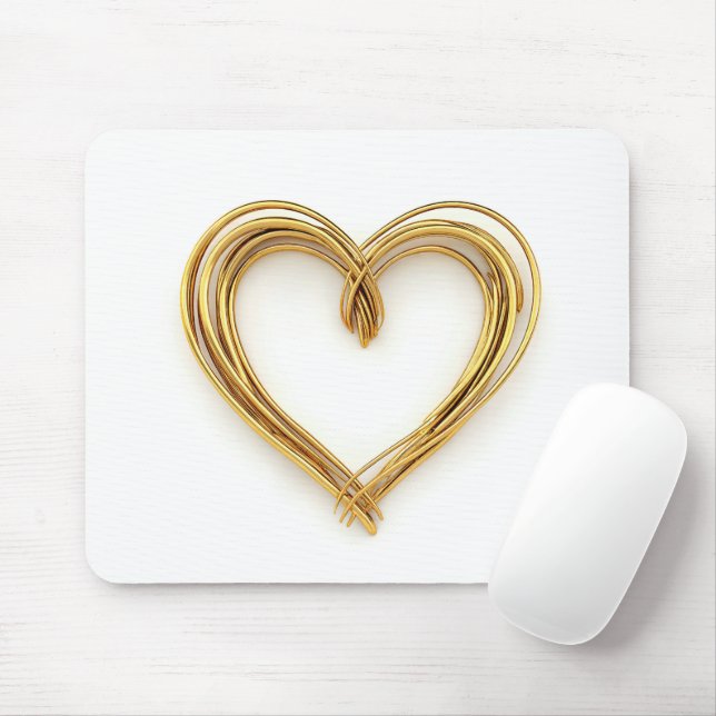 Mousepad Dourado Coração Com Fio Em Branco (Com mouse)