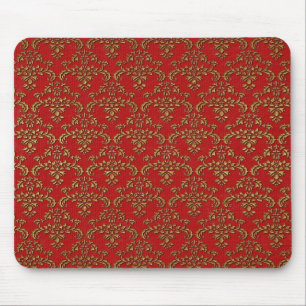 Mousepad Dourado e Vermelho Damasco