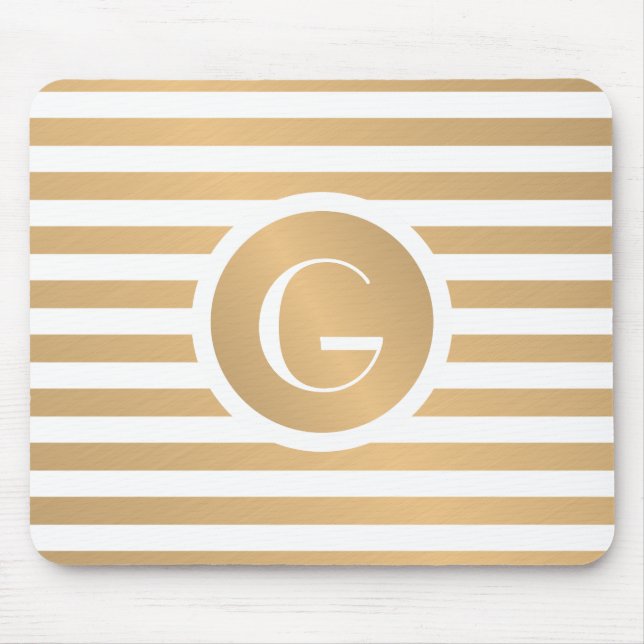 Mousepad Dourado e White Stripes monograma (Frente)