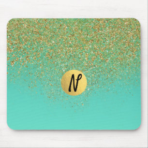 Mousepad Dourado em Cascata Brilhante & Água Teal Glam Mode