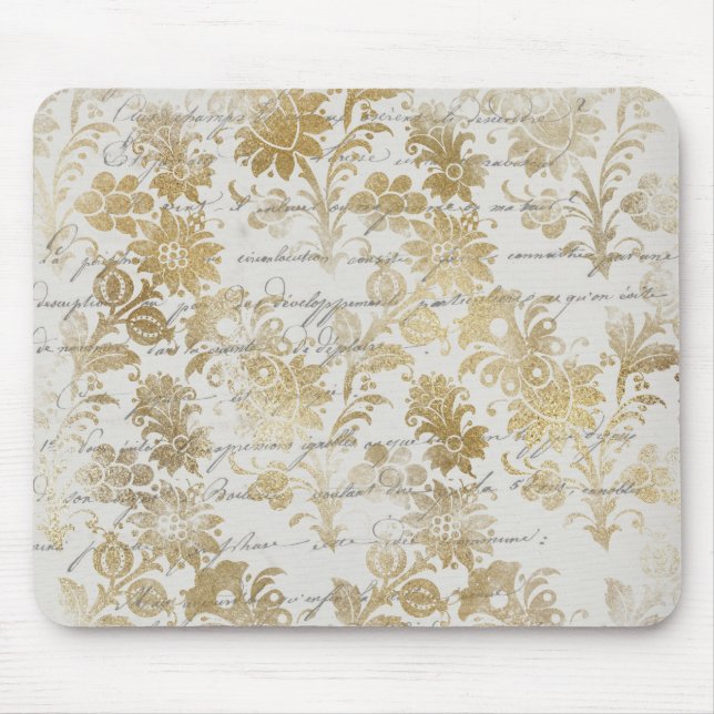 Mousepad Dourado Floral francês Vintage (Frente)