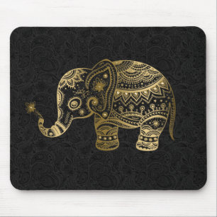 Mousepad Dourado Fundo Preto do Elefante Floral