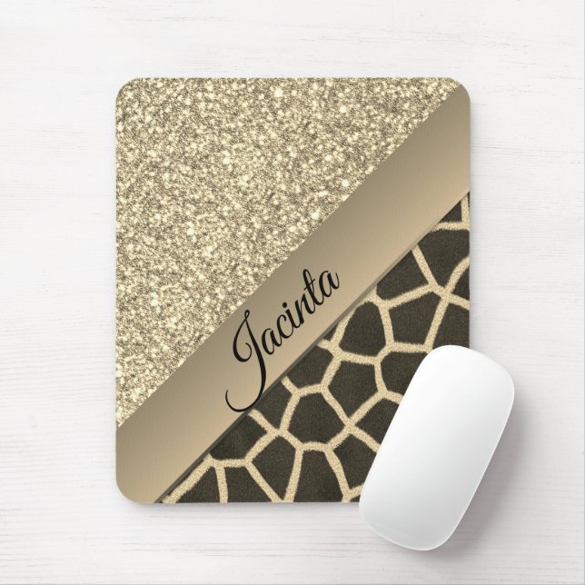 Mousepad Dourado Glam Giraffe Impressão (Com mouse)
