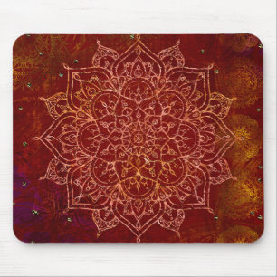 Mousepad Dourado Glam Mandala Vermelho Ferrugem Moderno Chi