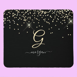 Mousepad Dourado Glitter & Monograma - Nome do Script Branc