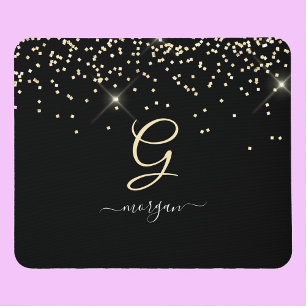 Mousepad Dourado Glitter & Monograma - Nome do Script Branc
