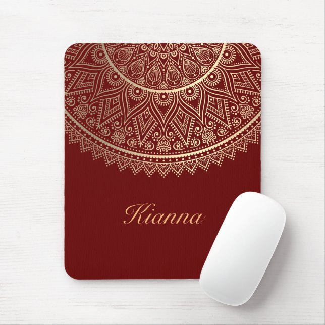 Mousepad Dourado Lotus Mandala em Red Personalised (Com mouse)