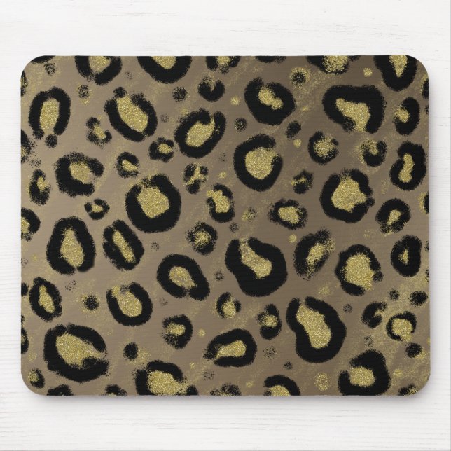 Mousepad Dourado Marrom Brilho & Impressão Leopardo Cheetah (Frente)
