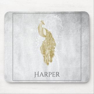Mousepad Dourado Pavão de Mouse Personalizado Elegante