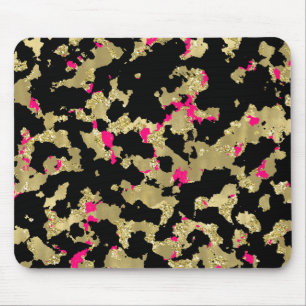 Mousepad Dourado Preto Brilho Rosa Quente Abstrato Descasca