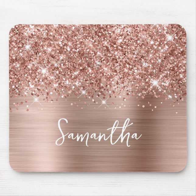 Mousepad Dourado Rosa Espelhado Glam Nome (Frente)