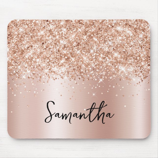 Mousepad Dourado Rosa Pálido Brilhante Glitter Nome (Frente)