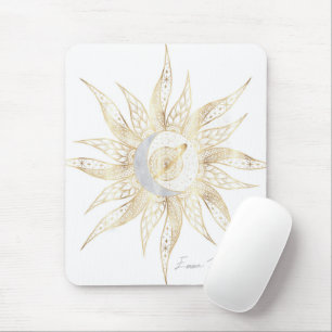 Mousepad Dourado Sol Branco Moderno Planeta Lua Universo Ma