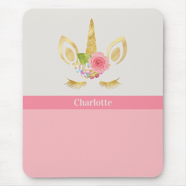 Mousepad Dourado Trim Pink Pink Unicorn Personalizado (Frente)