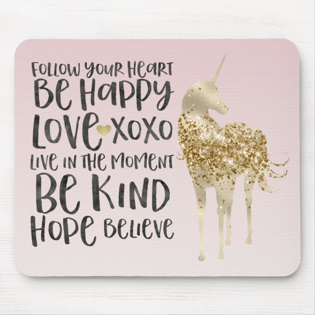 Mousepad Dourado Unicórnio Inspiracional de Cor-de-Água Pre (Frente)