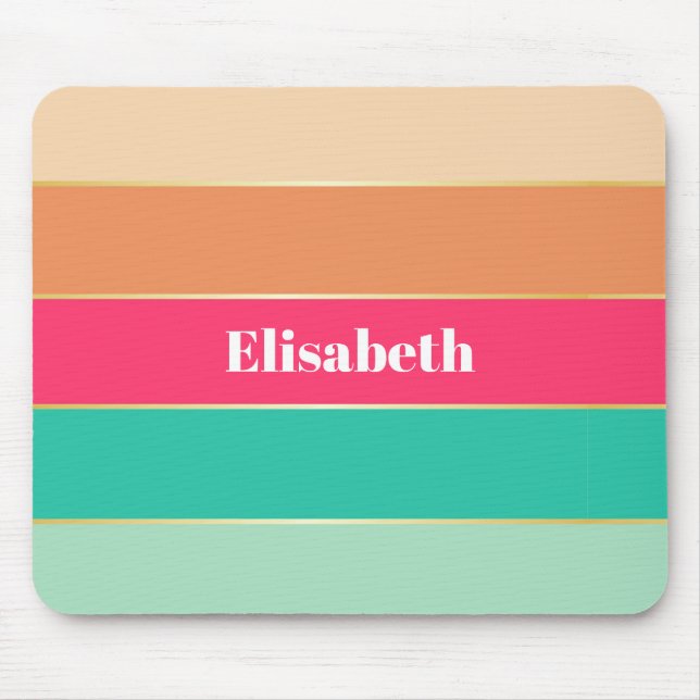 Mousepad Dourado Verde Rosa, Bandas de Cores de Verão Perso (Frente)
