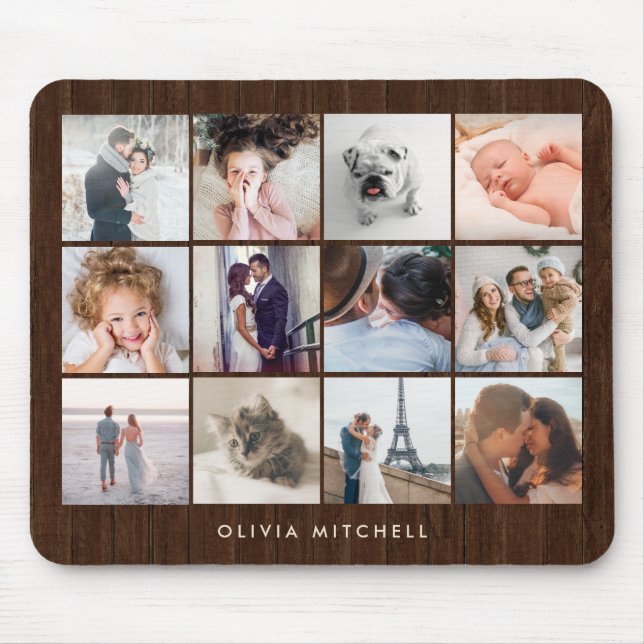 Mousepad Doze olhar de madeira rústico da colagem | da foto (Frente)