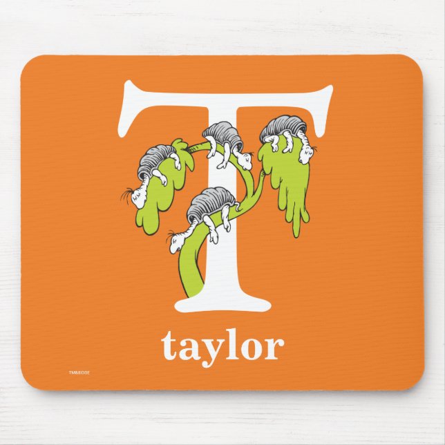 Mousepad Dr. Seuss ABC: Carta T - Branco | Adicione seu nom (Frente)