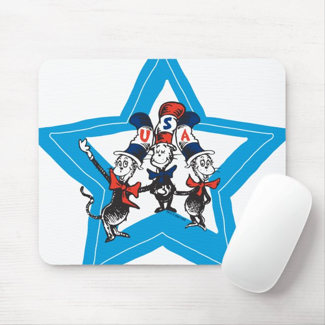 Mousepad Dr. Seuss | Gráfico Little Cats USA Hats (Com mouse)