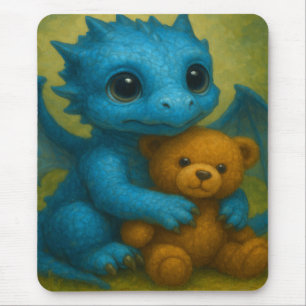 Mousepad Dragão-Bebê, Cujo Olho é Azul, Cachorro, com Urso
