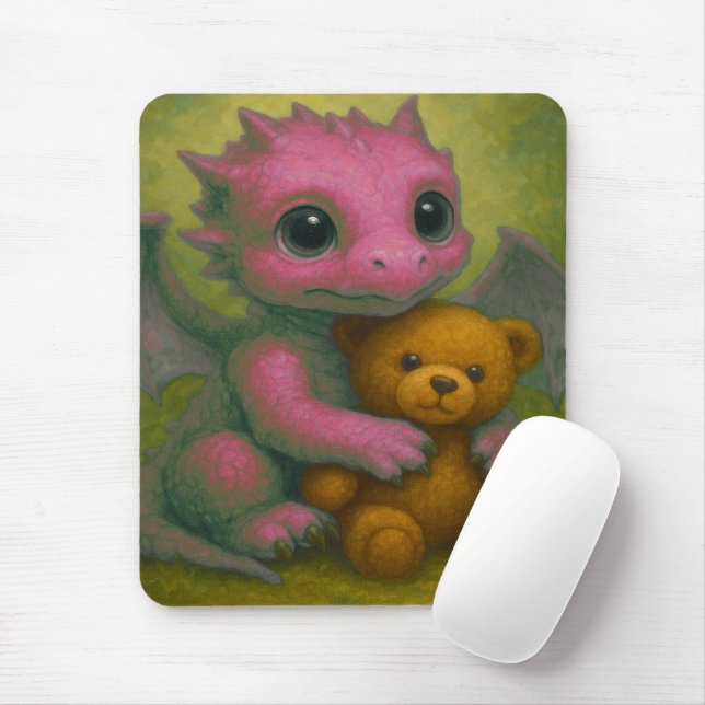 Mousepad Dragão Bebê Rosa-Rosa-Rosa-Rosa-Bonito com Urso-Te (Com mouse)