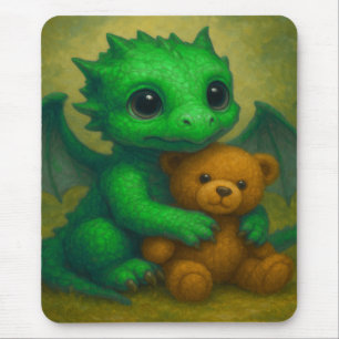 Mousepad Dragão-Bebê Verde-Cachorro-Cachorro, com Urso-Tedd